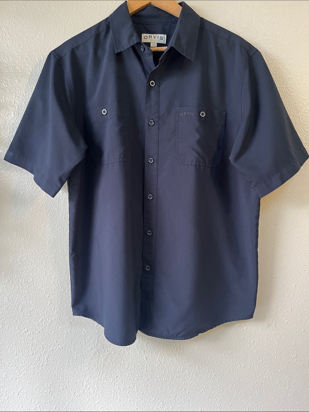 Orvis Men's Button Down Navy Blue Short Sleeves Shirt L